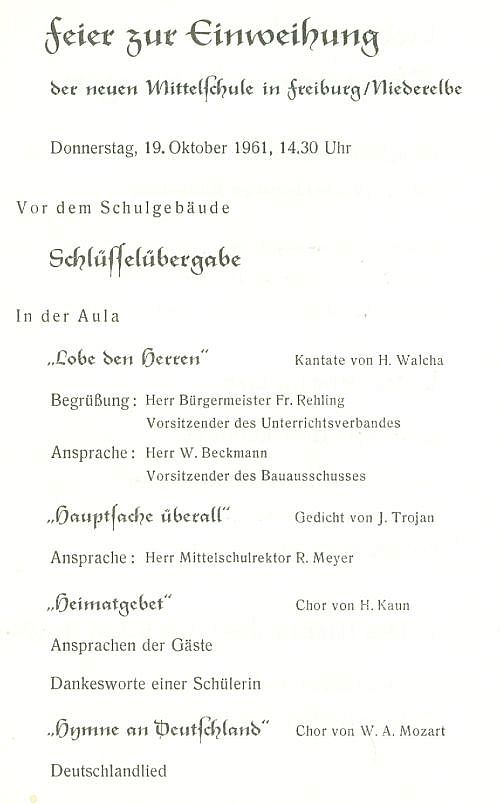 Festprogramm Einweihung Mittelschule Freiburg (Elbe) 1961