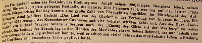 Zeitungsbericht Aufführung Das Lied von der Glocke 14. Mai 1954 in Freiburg (Elbe)